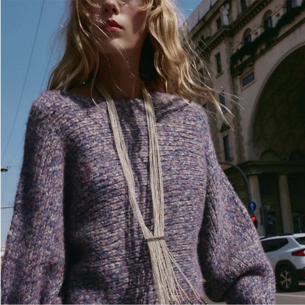 Zara Balloon Puff Sleeve Chunky Knit Sweater